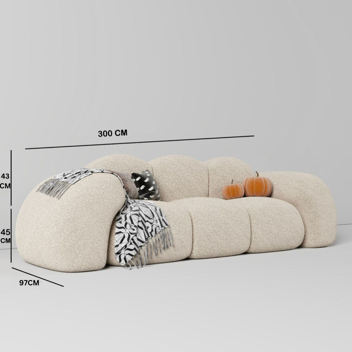 Bronco Sofa 3S / Premium Beige Boucle - Walls Nation