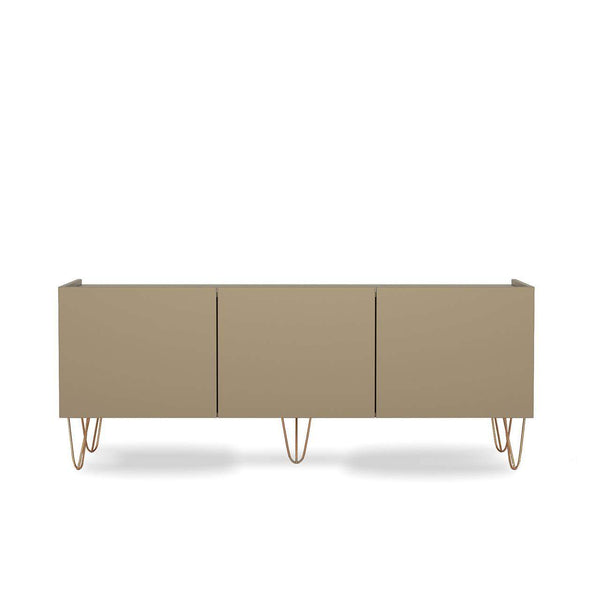 Calzone TV Unit in beige MDF wood with stainless steel hairpin legs, modern and stylish design