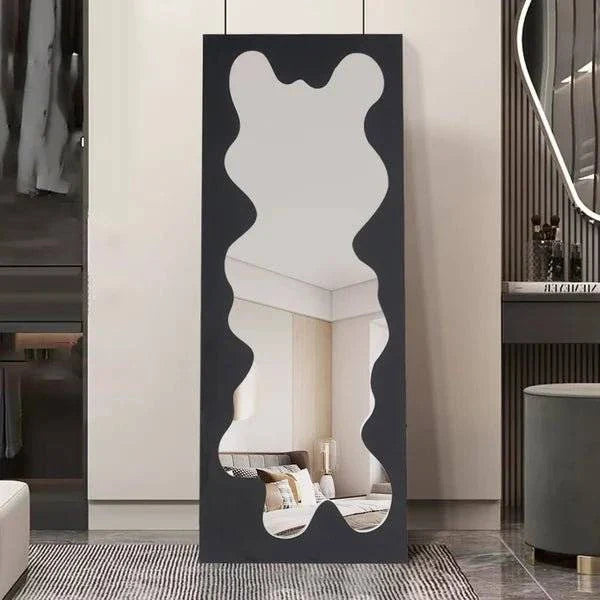 Cleo Mirror with abstract asymmetrical MDF frame and HD glass in modern living space