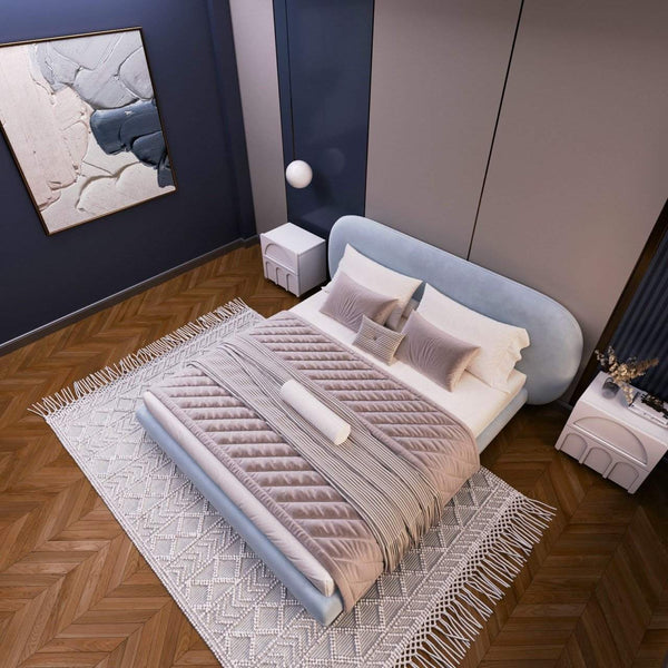 Fellow Bed / Baby Blue Suede – premium Bed by Walls Nation UAE & Saudi Arabia