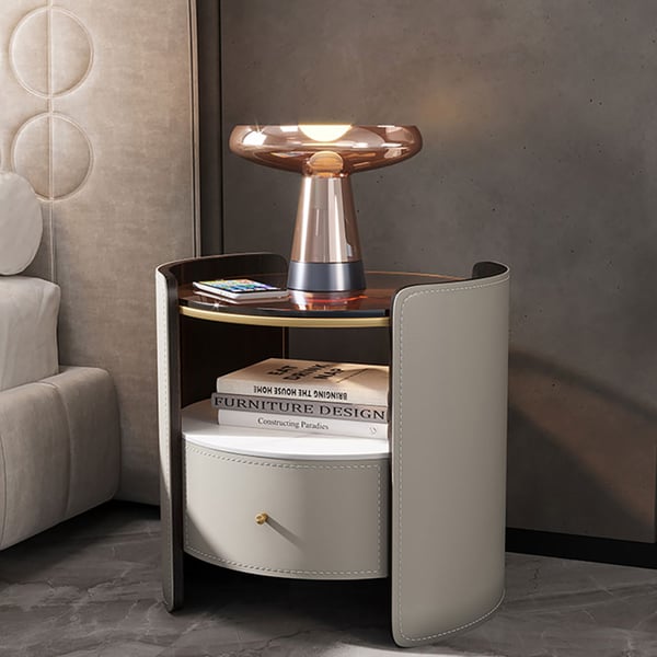 Johnny Round Leather Nightstand - Walls Nation