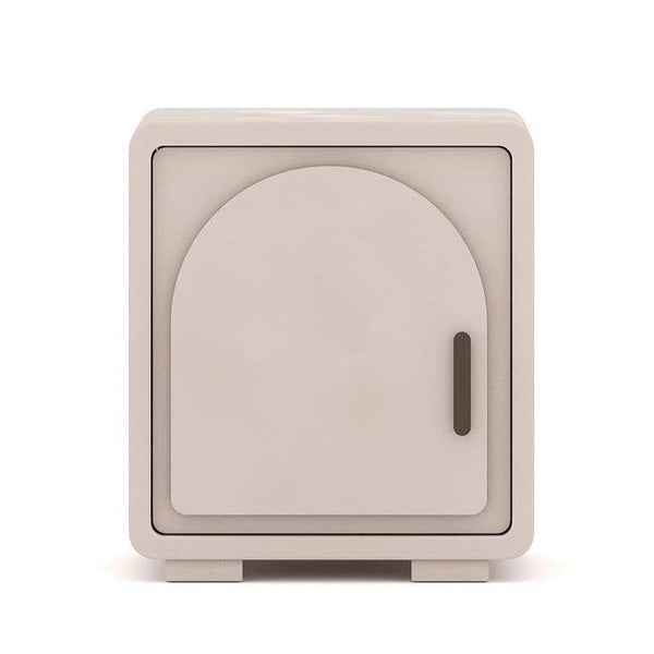 Lovella Night Stand in rose beige micro-cement with one door and storage shelf, 40x40 cm compact design