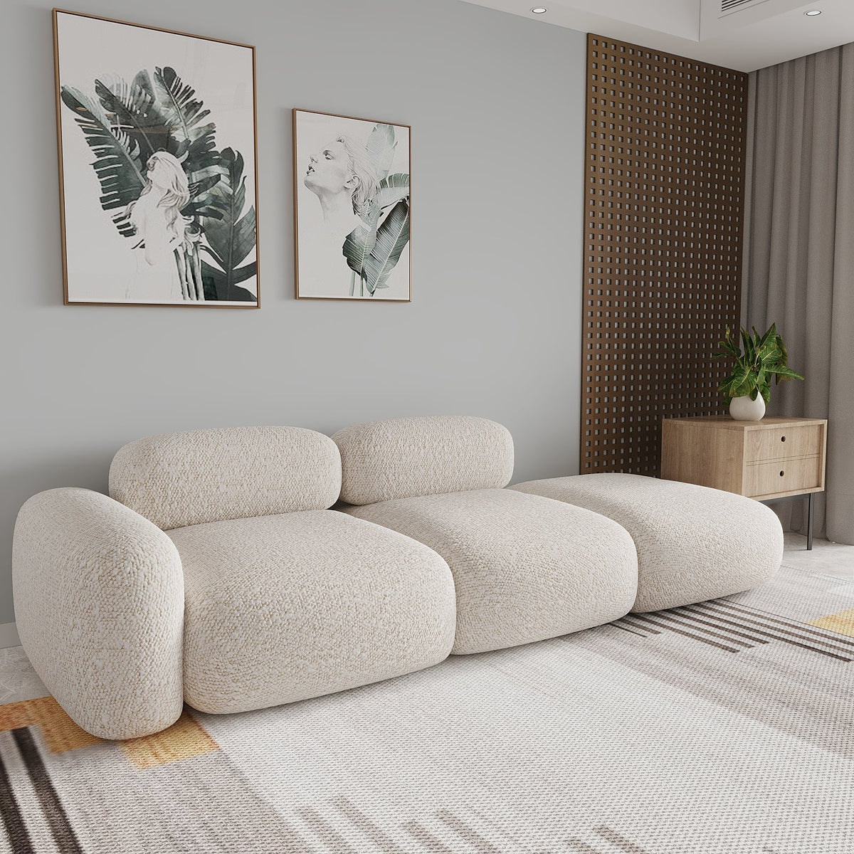 Off-White Boucle (2 Seater + Ottoman)