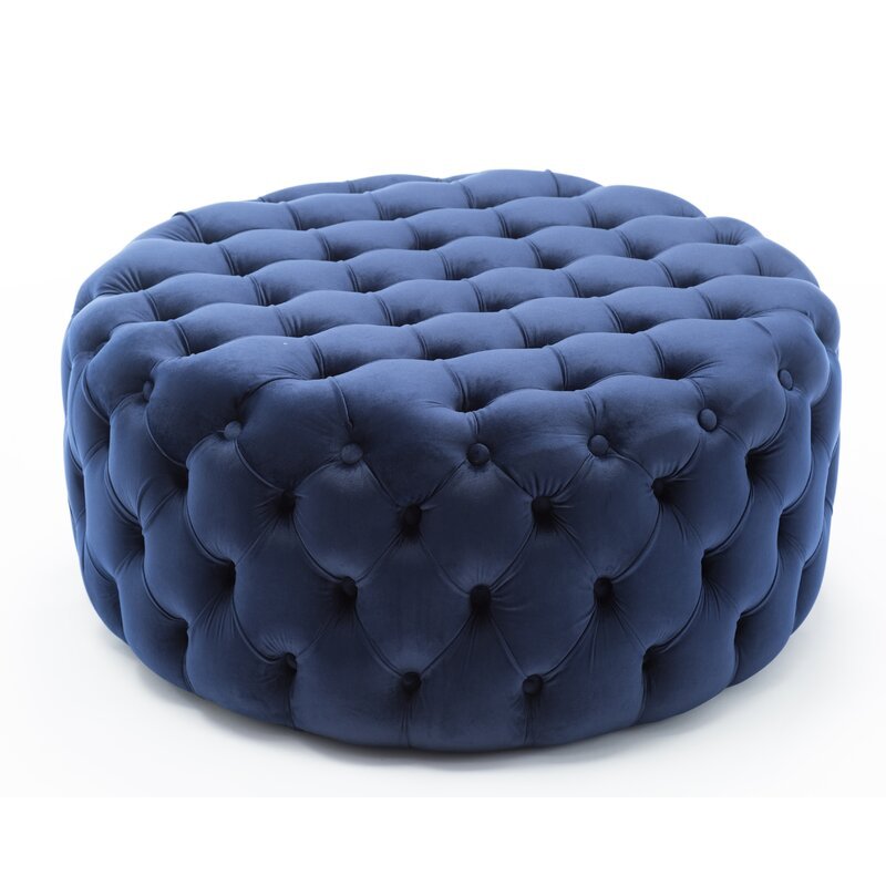 Miya Round Ottoman / 90 x 90 CM Velvet/Leather Upholstery - Walls Nation