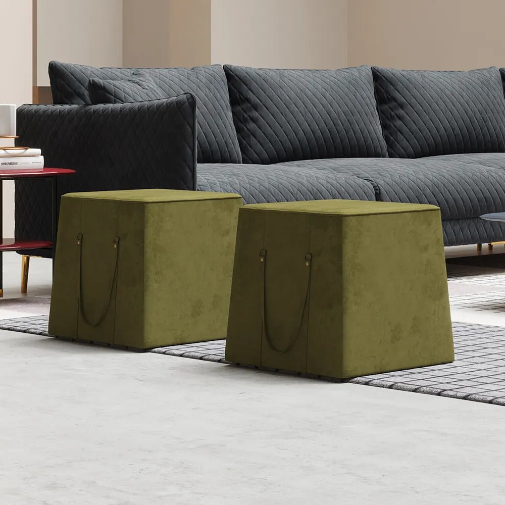 Olive Poufs / Velvet Upholstery - Walls Nation