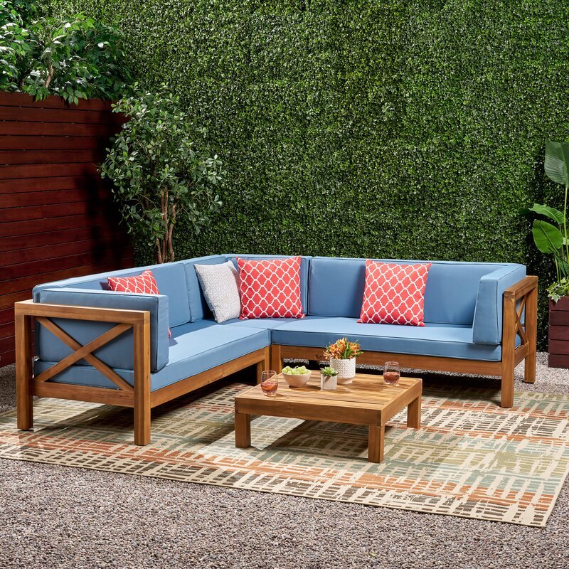 Natural Teak / Light Blue Seating