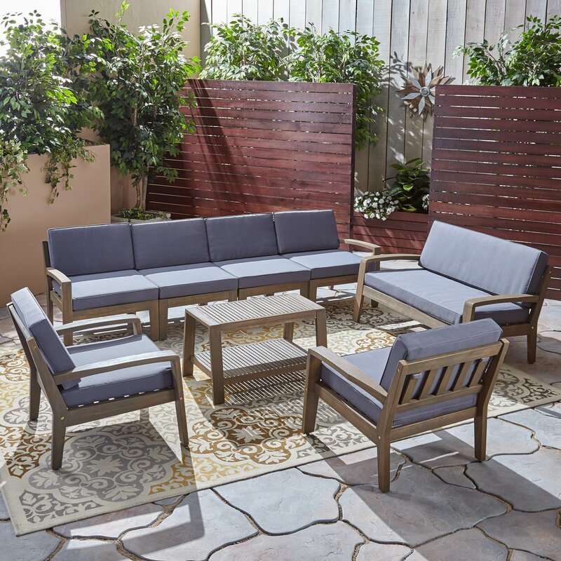 Brown Teak / Dark Blue Seating