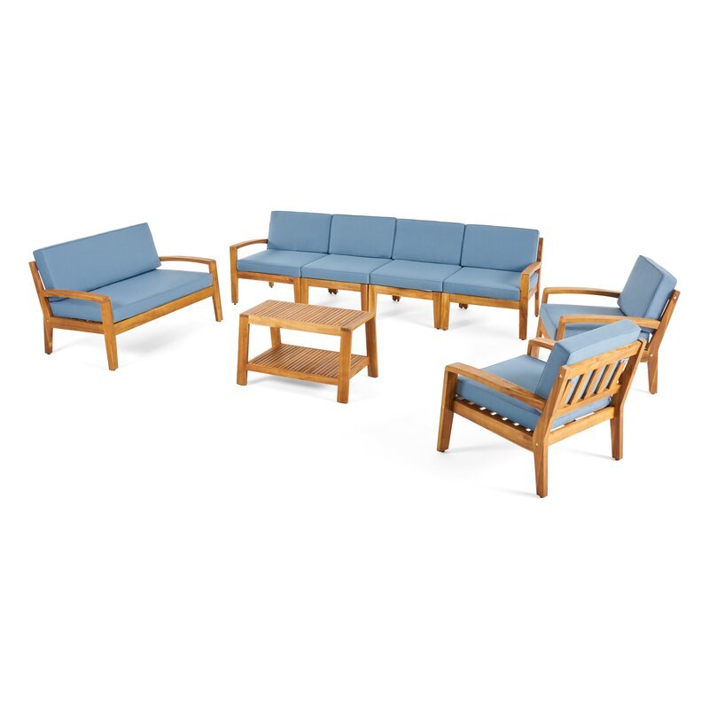 Natural Teak / Light Blue Seating
