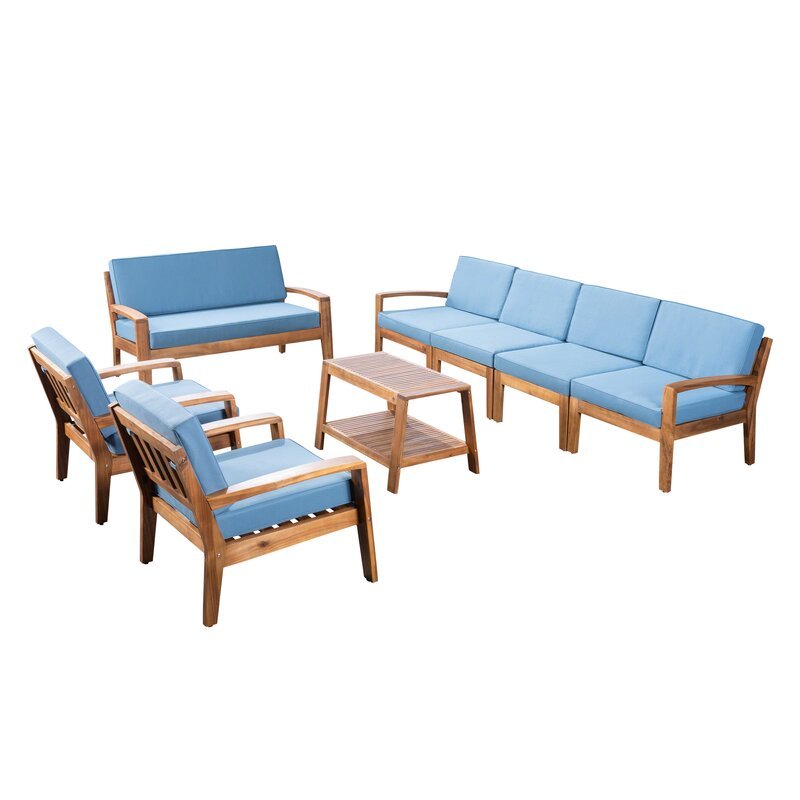 Natural Teak / Light Blue Seating