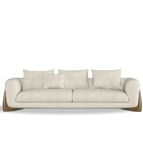 Valentina Sofa 2S beige boucle fabric with solid wood legs and toss pillows